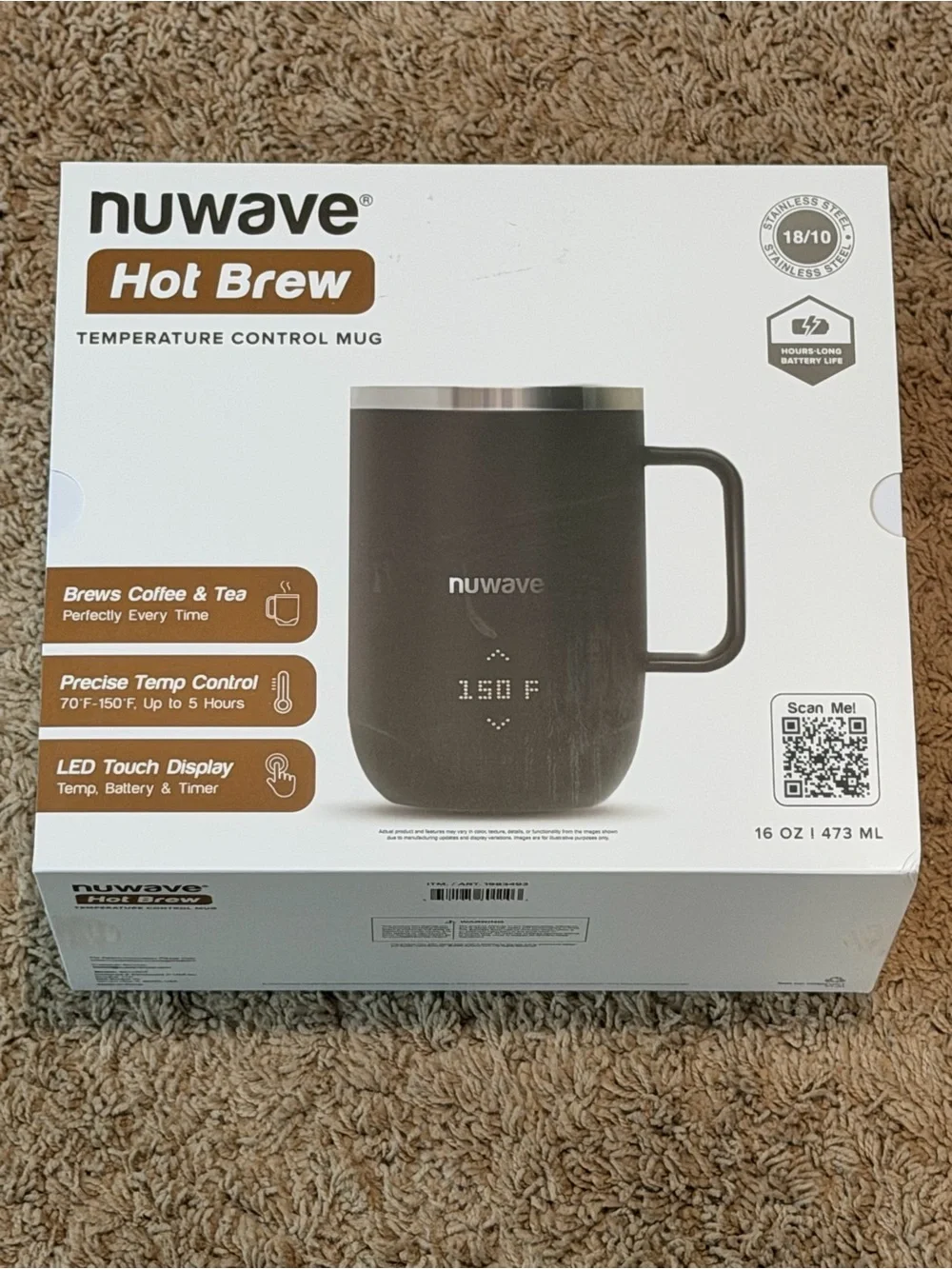 Nuwave Hot Brew Temperature Control Mug 16oz LED Touch Display NIB